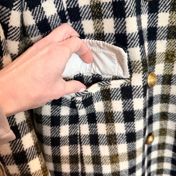 J.Crew Double Breasted Classic Wool Coat Jacket Black Ivory Oxford Plaid sz 12 - Picture 7 of 9